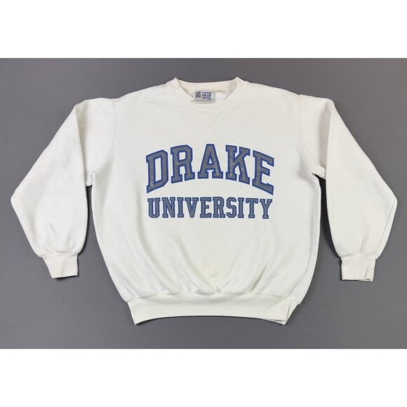 Rare Vintage 90s Drake University Crewneck Sweater White Medium Iowa Spellout - Picture 1 of 14